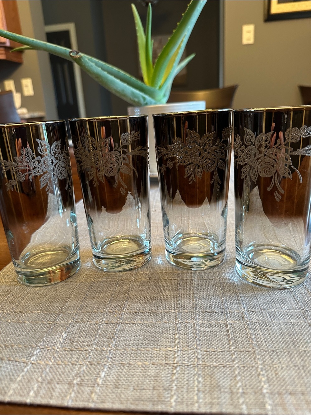 Vintage Queen’s Lusterware Silver Fade and Rose Highball Glasses- set of 4